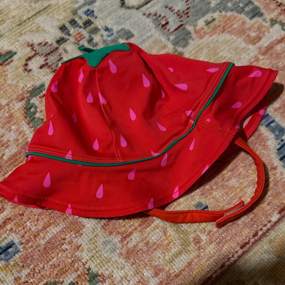Baby Boden Red Strawberry Sun Hat with Pink Seeds